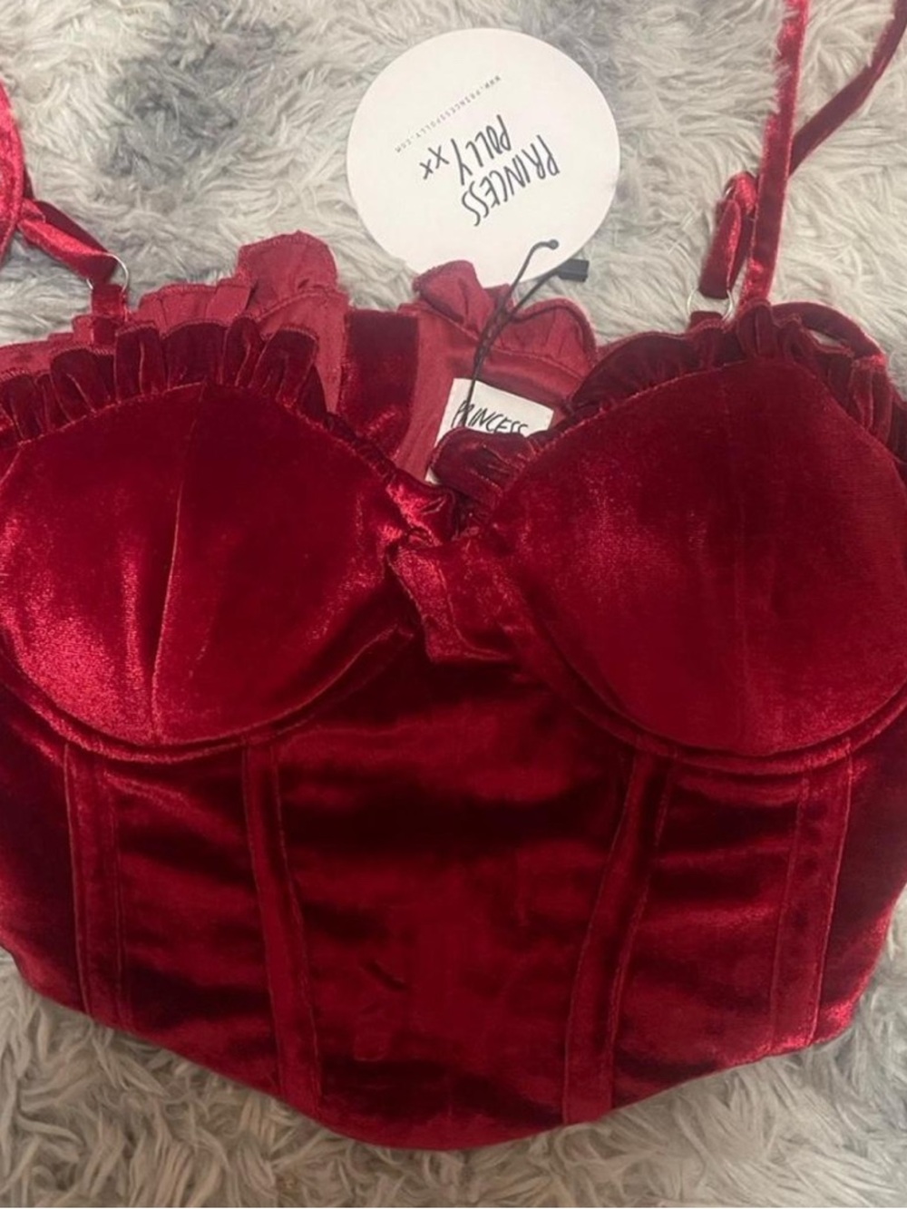 Princess Polly Red Velvet Bustier Crop Top